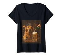 Mujer Funny Dog Meme Golden Retriever Drinking Beer Camiseta Cuello V