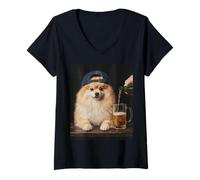 Mujer Funny Dog Meme Pomeranian Drinking Beer Camiseta Cuello V