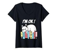 Mujer Funny Dog Reading | I'm OK Book Lovers Humor Tee Camiseta Cuello V