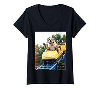 Mujer Funny Dog Roller Coaster Meme Silly Graphic Bulldog Camiseta Cuello V