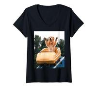 Mujer Funny Dog Roller Coaster Meme Silly Graphic Golden Retriever Camiseta Cuello V