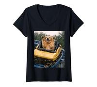 Mujer Funny Dog Roller Coaster Meme Silly Graphic Golden Retriever Camiseta Cuello V