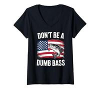 Mujer Funny Don't Be Dumb Bass Bandera Americana Pescador Pesca Camiseta Cuello V