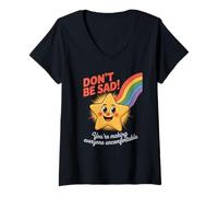 Mujer Funny Don't Be Sad IT's Uncomfortable Star Rainbow Mujeres Hombres Camiseta Cuello V