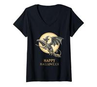 Mujer Funny Dragon Witch Candy Spooky Ghost Halloween Costume Camiseta Cuello V