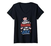 Mujer Funny Drunk Happy 4th of July Independence Day Camiseta Cuello V