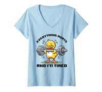 Mujer Funny Duck Fitness Everything Hurts and I'm Tired Camiseta Cuello V