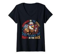 Mujer Funny Eagle Mullet 4 de Julio Hotdog y Cerveza Camiseta Cuello V