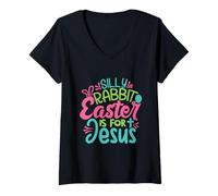 Mujer Funny Easter Silly Rabbit Easter Is For Jesus Cute Fuente Camiseta Cuello V