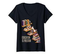 Mujer Funny Education Is Freedom Saying Book Shelf Power Mujeres Hombres Camiseta Cuello V