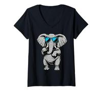 Mujer Funny Elephant With Sunglasses Cute African Animals Humor Camiseta Cuello V