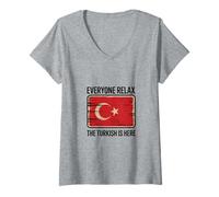Mujer Funny Everyone Relax The Turkish Is Here Turquía Bandera Citas Camiseta Cuello V