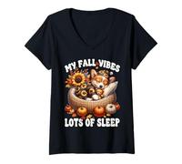 Mujer Funny Fall Saying For Corgi Mom Dad Autumn Vibes Cozy Season Camiseta Cuello V