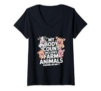 Mujer Funny Farm Animals Body Count Sarcástico Dicho Camiseta Cuello V