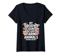 Mujer Funny Farm Animals Body Count Sarcástico Dicho Camiseta Cuello V
