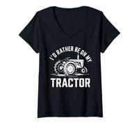 Mujer Funny Farm Rancher I'D Rather Be On My Tractor Humor Granjero Camiseta Cuello V