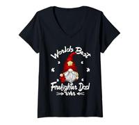 Mujer Funny Fathers Day GNOME To Firefighter and Best Fireman Dad Camiseta Cuello V