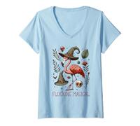 Mujer Funny Flamingo Pun Flocking Magical Pagan Wiccan Witch Camiseta Cuello V