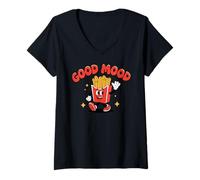 Mujer Funny Food, Good Mood, Fast Food Finger Chips, French Fries Camiseta Cuello V