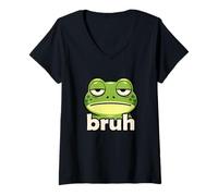 Mujer Funny Frog Face Meme Bruh Froggy Viral Trendy Boys Memes Camiseta Cuello V