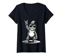 Mujer Funny Frog Loving Rock and Roll Heavy Metal Música Rock Camiseta Cuello V