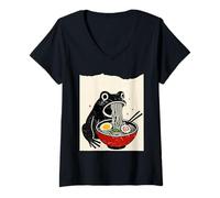 Mujer Funny Frog Ramen Sumi-e Kawaii Ink Painting Japanese Camiseta Cuello V