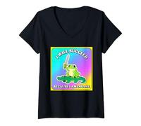 Mujer Funny Frog triunfa Porque es un Loco Meme Vintage con gráficos Retro Camiseta Cuello V