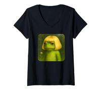 Mujer Funny Frog with a Bob Haircut Blond Frog Meme Wig Camiseta Cuello V