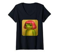 Mujer Funny Frog with a Bob Haircut Pink Hair Frog Meme Wig Camiseta Cuello V