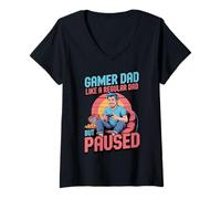 Mujer Funny Gamer Dad Like a Regular Dad but Paused Camiseta Cuello V