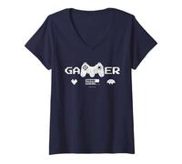 Mujer Funny Gamer Title Video Gaming Controller Adolescente Guerrero Camiseta Cuello V