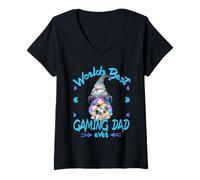 Mujer Funny Gaming GNOME Grandpa For Worlds Best Gamer Dad Camiseta Cuello V