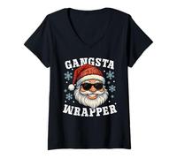 Mujer Funny Gangsta Wrapper Christmas Santa Xmas para Hombres y Mujeres Camiseta Cuello V