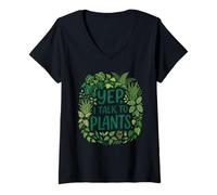 Mujer Funny Gardener Botanical Lover Sayings Yep, I Talk To Plants Camiseta Cuello V