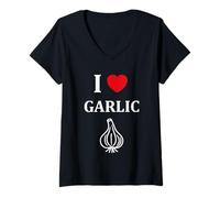 Mujer Funny Garlic Food Minimalist Vegetable Simple i Love Garlic Camiseta Cuello V