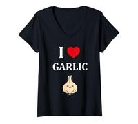 Mujer Funny Garlic Food Minimalist Vegetable Simple i Love Garlic Camiseta Cuello V