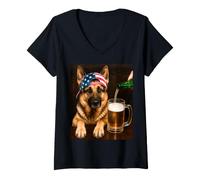 Mujer Funny German Shepherd Drinking Beer Meme 4th of July USA Camiseta Cuello V
