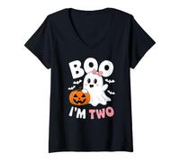 Mujer Funny Ghost Boo I'm Two Years 2nd Birthday Niño Halloween Camiseta Cuello V