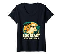 Mujer Funny Ghost Boo Listo Para La Playa Juego De Palabra Verano Verano Camiseta Cuello V