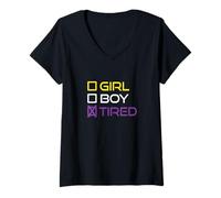 Mujer Funny Girl Boy Tired Nonbinary Pride Quote Non-Binary Flag Camiseta Cuello V