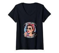 Mujer Funny Glamour - Camisa para mujer, coqueta mejor tarde que fea Camiseta Cuello V