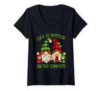 Mujer Funny GNOME Camper Quote Life Is Better On The Campsite Camiseta Cuello V