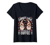 Mujer Funny GNOME Forget Love Fall In Coffee Saying Anti Valentine Camiseta Cuello V