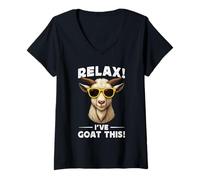 Mujer Funny Goat Farming Farmer Joke Goat Pun Relax I've Goat This Camiseta Cuello V