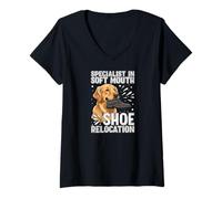 Mujer Funny Golden Retriever Soft Mouth Shoe Relocation Dog Camiseta Cuello V