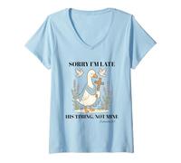 Mujer Funny Goose Christian Lo Siento, llego Tarde, su Tiempo, no el mío Camiseta Cuello V
