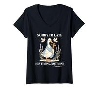 Mujer Funny Goose Christian Lo Siento, llego Tarde, su Tiempo, no el mío Camiseta Cuello V