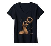 Mujer Funny Goose Eclipse Gafas de Sol Evento Solar 12 de Agosto de 2026 Camiseta Cuello V