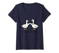 Mujer Funny Goose Fist Bump Pun Minimal Cute Animal Illustration Camiseta Cuello V