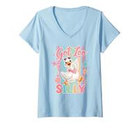 Mujer Funny Goose Got Too Silly Cute Colorido Pastel Summer Design Camiseta Cuello V